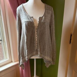 Free People Textured Knit High-Low Gray Cardigan, Size L